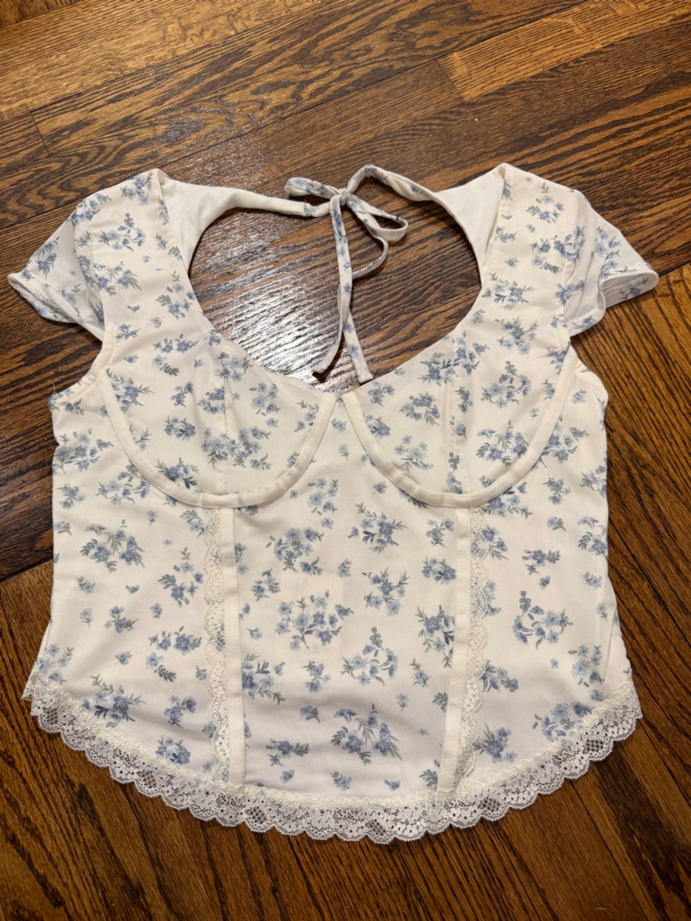 Hippie Rose Cream Floral Lace Tie-Back Crop Top